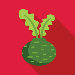 Sticker - Bright green radish with leaves growing up from the ground over a red background