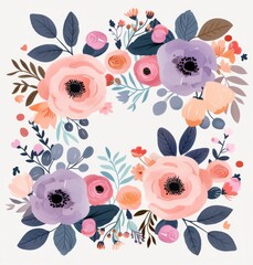 Wall Mural - Colorful Floral Arrangement With Peonies and Anemones on Light Background