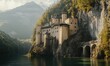 © panumas - A castle is built on a rocky hillside overlooking a river