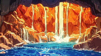 Wall Mural - A Pixelated Waterfall Cascading into a Cave