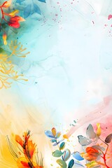 Wall Mural - Abstract Watercolor Background with Floral Elements