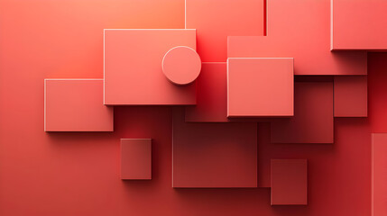 Canvas Print - Abstract composition of geometric shapes in a coral color scheme.