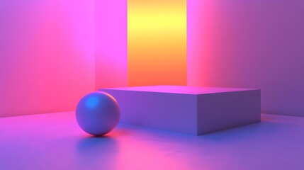 Sticker - Neon Light Background with Sphere and Platform