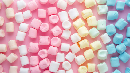 Wall Mural - Close-up of colourful sweet marshmallows stacked together