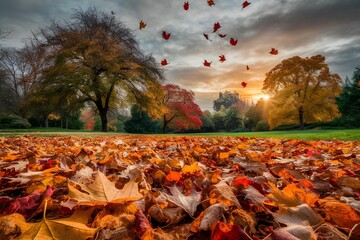 beautiful autumn landscape with. colorful foliage in the park. falling leaves natural background fal