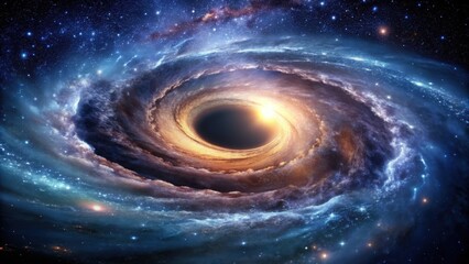 Wall Mural - Distant spiral galaxy with black hole spraying elements outward, galaxy, spiral, black hole, space, astronomy