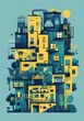 © Adobe Contributor - Abstract Illustration of Yellow and Blue Buildings with Plants and Sun