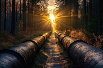 Canvas Print - Sunset Over Forest Pipeline