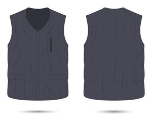 Poster - Modern puffer vest mockup front and back view, vector illustration