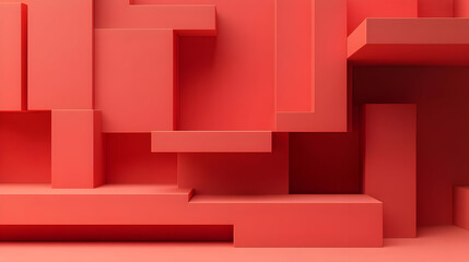 Wall Mural - Abstract geometric composition with layered red blocks creating a modern aesthetic.