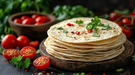 Fresh tortillas with tomatoes and herbs - generative ai