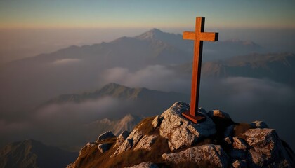 cross on the top of the mountain. cristian, ai