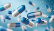 © Loliruri - Falling blue medicine pill capsules on blue background. Antibiotics