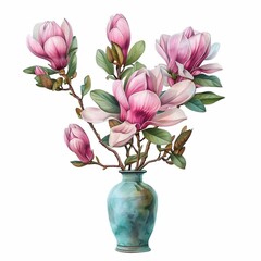 Wall Mural - magnolia in a vase illustration on a white background