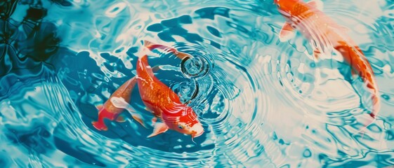 two striking koi fish gliding gracefully through clear, rippling water, capturing serenity, movement