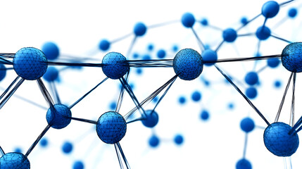 Poster - Abstract representation of interconnected blue molecules illustrating scientific concepts.