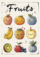 Canvas Print - set of tender fruits and vegetables, in watercolor, ideal for children's teaching