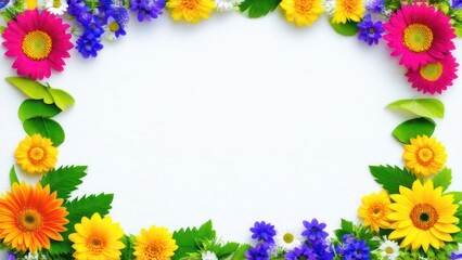 frame made from beautiful flowers with free place for text on a light background 