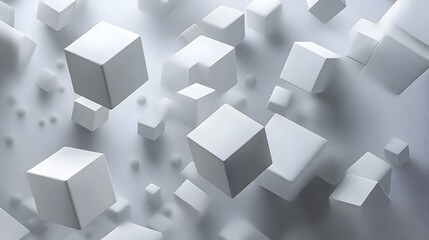 Wall Mural - Abstract white cubes floating in a light grey background.