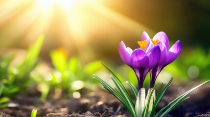 Wall Mural - Purple Crocus in Sunlight