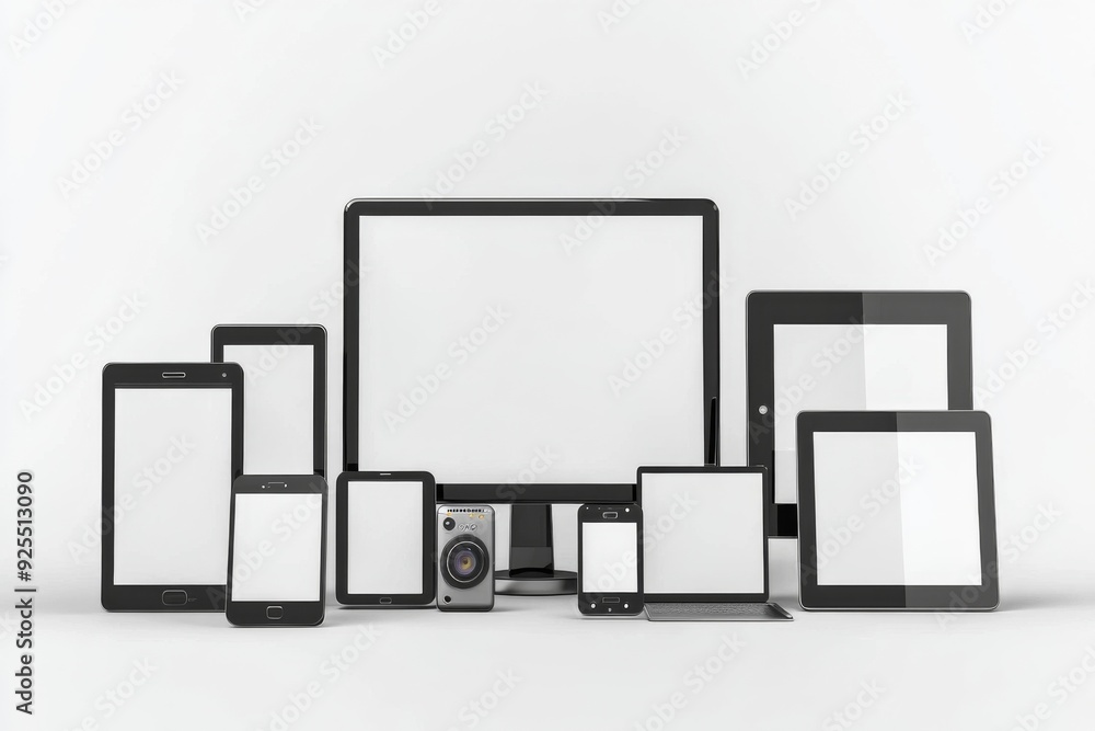 Multiple responsive screen and mobile devices mockup created with Generative AI