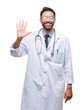 © Krakenimages.com - Adult hispanic doctor man over isolated background showing and pointing up with fingers number five while smiling confident and happy.