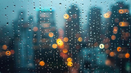 Wall Mural - Rainy Cityscape Through a Window