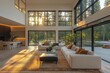 © julija - a luxurious modern home interior bathed in warm natural light minimalist furnishings high ceilings and large windows create an airy sophisticated atmosphere