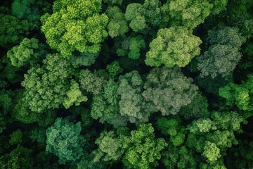 Poster - A bird's-eye view of a dense, vibrant green forest showcasing diverse tree canopies.