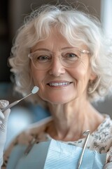 Wall Mural - elderly old lady woman in the dentist's chair Generative AI