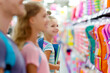 © ZaStock - Children explore vibrant backpacks with excitement while an adult stands nearby, sharing in the shopping experience