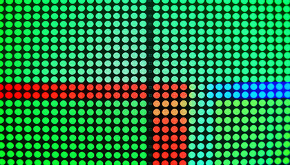 Macro image of pixels of a CRT screen. You will see an arrangement of 3 color dots: red, green, blue (RGB) isolated with white highlights, png