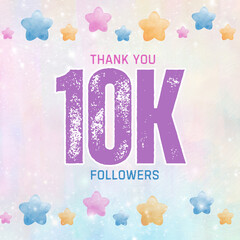 Wall Mural - Thank you 10K followers and subscribers banner with colorful stars and texture