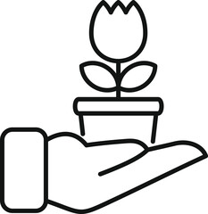 Sticker - Gardener is holding a blooming tulip in a pot, representing plant care and gardening