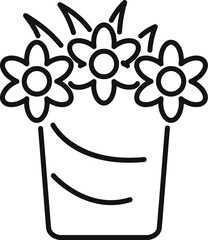 Sticker - Minimalist line art icon of three flowers growing inside a striped pot