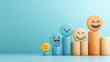 © Preeyanuch - Colorful emoticons arranged in a playful graph showing increasing happiness on a bright blue background.