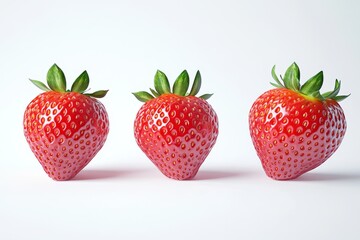 Strawberry close-up on white background, triptych style.