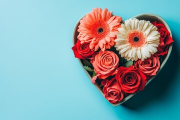 Wall Mural - A heart-shaped box filled with flowers and a white box tied with a ribbon