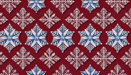 Nordic Snowflakes pattern - Christmas background of simple, geometric snowflakes in white and light blue. Graphic art illustration. Winter poster