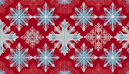 Nordic Snowflakes pattern - Christmas background of simple, geometric snowflakes in white and light blue. Graphic art illustration. Winter wallpaper