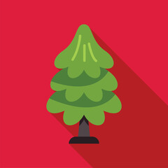 Canvas Print - Green christmas tree standing on a red background with a long shadow, perfect for holiday projects