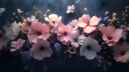 Poster - A beautiful arrangement of colorful flowers on a dark background.