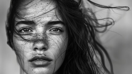 portrait of a beautiful model woman in black and white