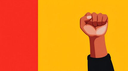 Powerful Fist Graphic Design Element - Red and Yellow Background