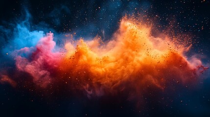 Canvas Print - Colorful cloud of smoke billowing against a dark background