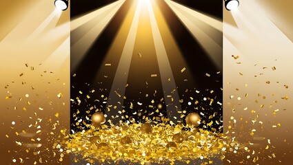 Gold and yellow burst of light on black background, celebration and party related design