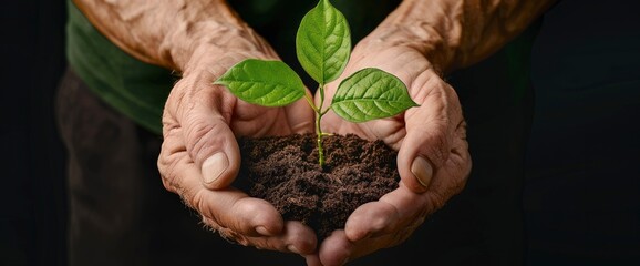 Men'S Hands Gently Holding Young Trees, Nurturing Their Growth In Fertile Soil, Symbolizing Hope And Environmental Care