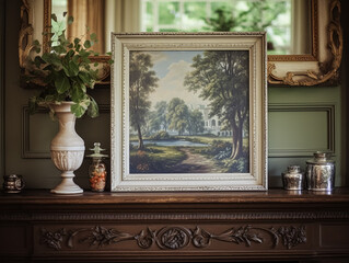 Wall Mural - Artwork in a frame in the English countryside style, art and home decor idea