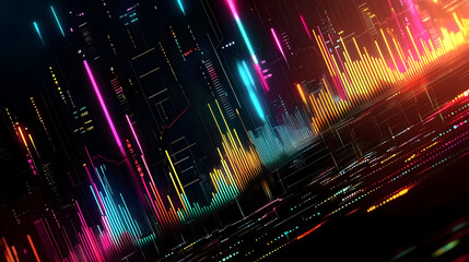 Canvas Print - A vibrant digital visualization of data represented through colorful bars and lines.