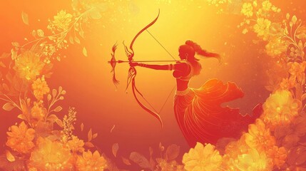 hindu deity holding bow and arrow in traditional art style on dark background. dussehra festival. sp